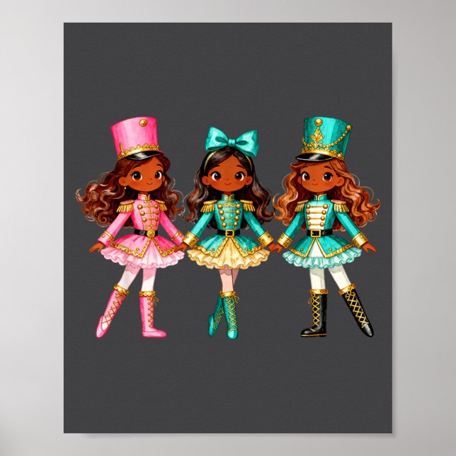 Póster Christmas Nutcracker Black Girls Kids Festive Xmas (Frente)
