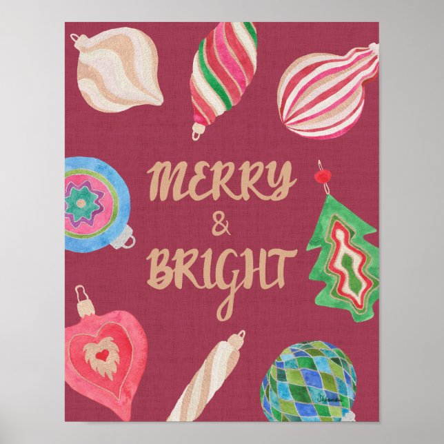Póster Christmas Ornaments Merry & Bright Art Print (Frente)