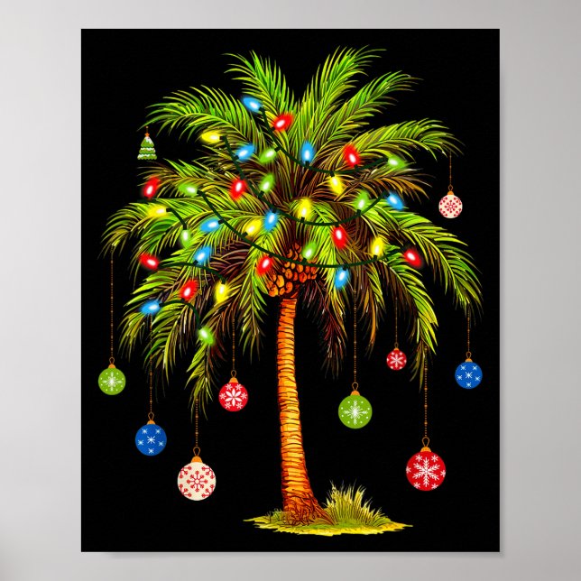 Póster Christmas Palm Tree Light Hawaiian Trocal Xmas  (Frente)