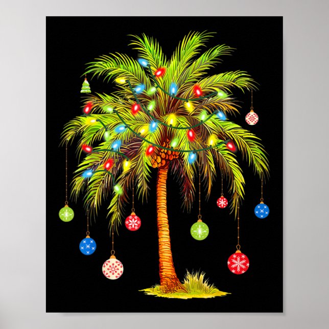 Póster Christmas Palm Tree Light Hawaiian Tropical Xmas  (Frente)