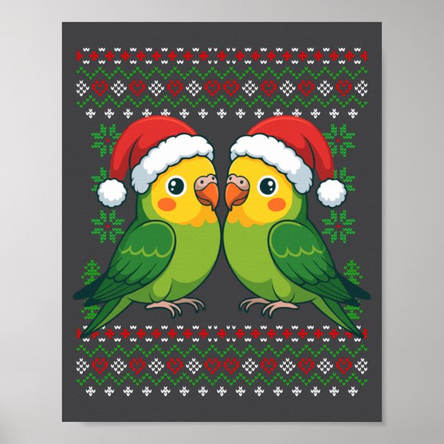 Póster Christmas Parakeet Ugly Xmas Sweater Parakeets Lon (Frente)