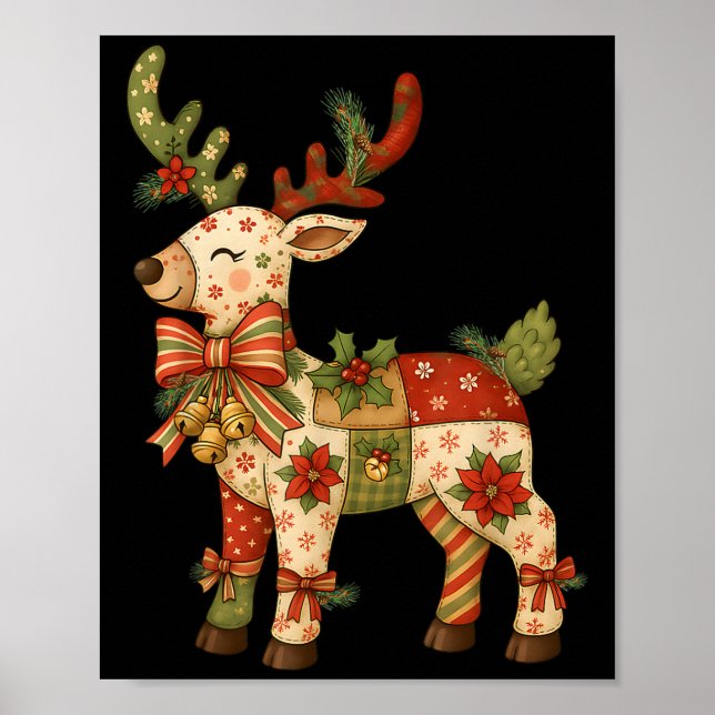 Póster Christmas Patchwork Reindeer Xmas Family Men Women (Frente)