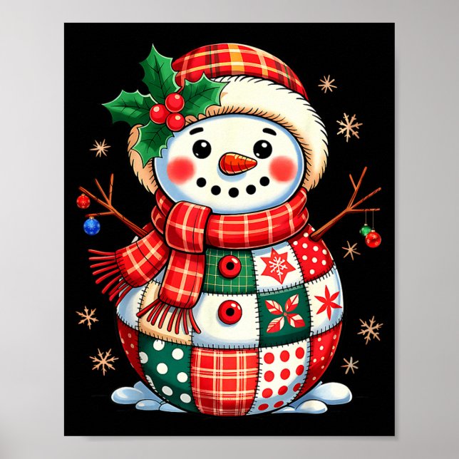Póster Christmas Patchwork Snowman - Quilted Holiday Aest (Frente)