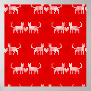 Póster Christmas pattern cross-stitch cats in love with s