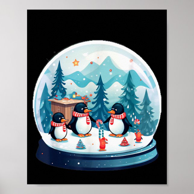 Póster Christmas Penguin Snow Globe Scene Family Holiday  (Frente)