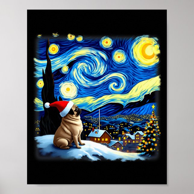 Póster Christmas Pug Starry Night  (Frente)