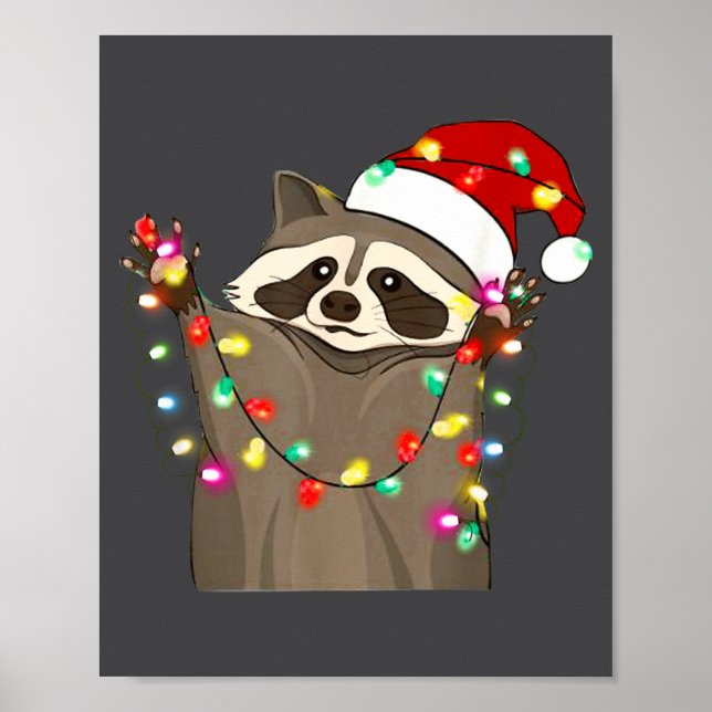 Póster Christmas Racoon Swea,funny Christmas Lights Racco (Frente)