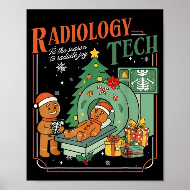 Póster Christmas Radiology Tech Funny Gingerbread Man Rad (Frente)