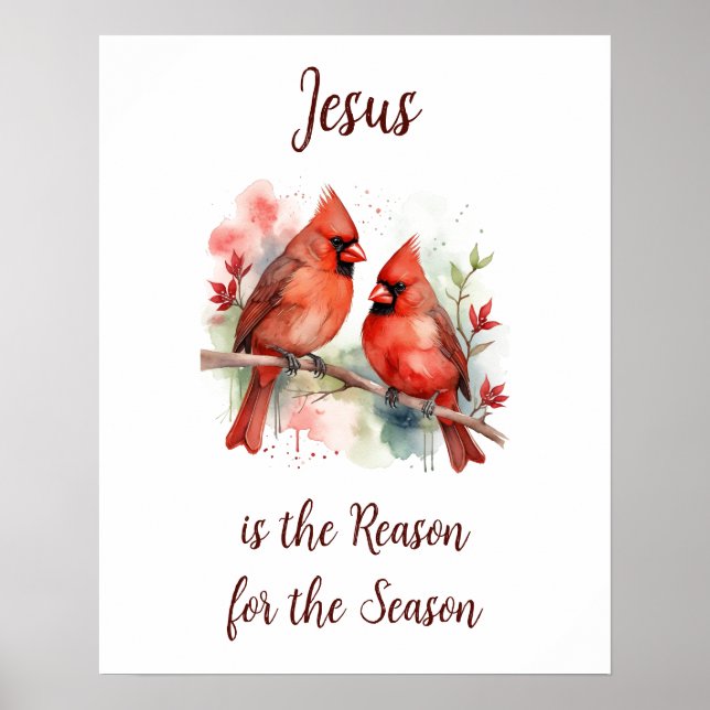 Póster Christmas Red Cardinal Jesus Reason for Season (Frente)