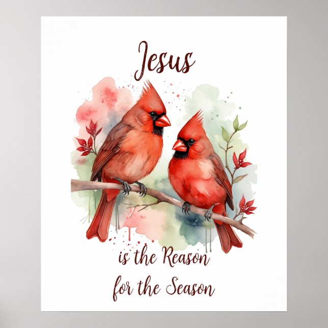 Póster Christmas Red Cardinal Jesus Reason for Season (Frente)