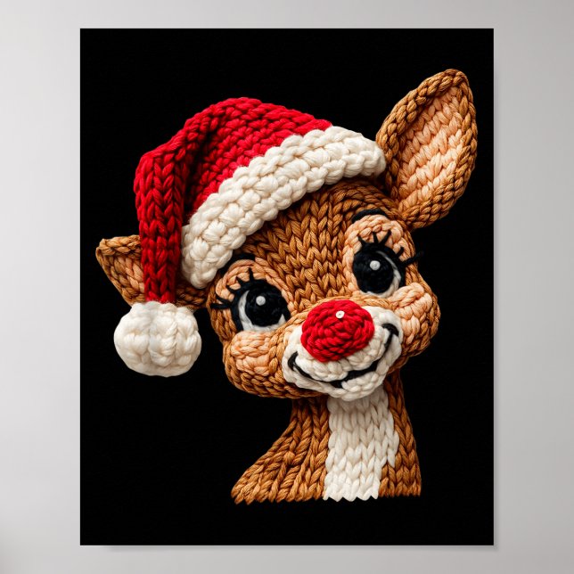 Póster Christmas Reindeer Crochet Cute Merry Christmas Re (Frente)