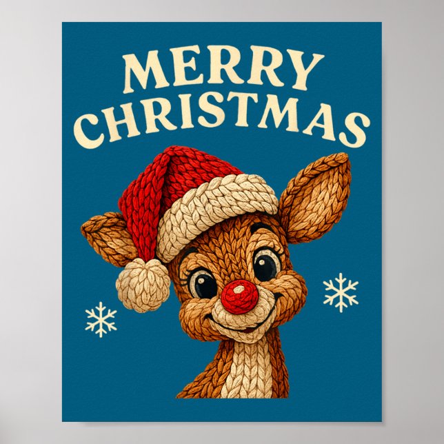 Póster Christmas Reindeer Crochet Cute Merry Christmas Re (Frente)