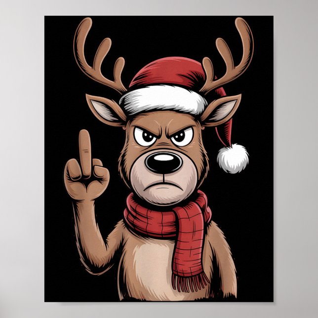 Póster Christmas Reindeer Middle Finger Sarcastic Xmas Fu (Frente)