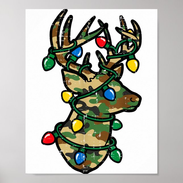 Póster Christmas Reindeer Silhouette Camo Xmas Lights Men (Frente)