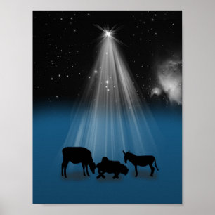 Póster Christmas, Religious, Nativity, Stars, Print