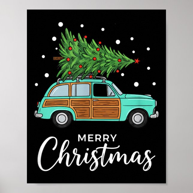 Póster Christmas Retro Car With Christmas Tree - Merry Me (Frente)