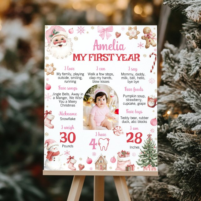 Póster Christmas Retro Santa Birthday Milestone Photo (Subido por el creador)