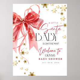 Póster Christmas Santa Baby Red and Gold Welcome Sign