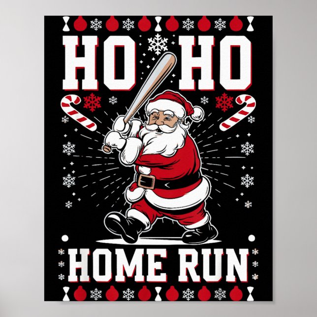 Póster Christmas Santa Baseball Home Run Ho Ho Home Run , (Frente)