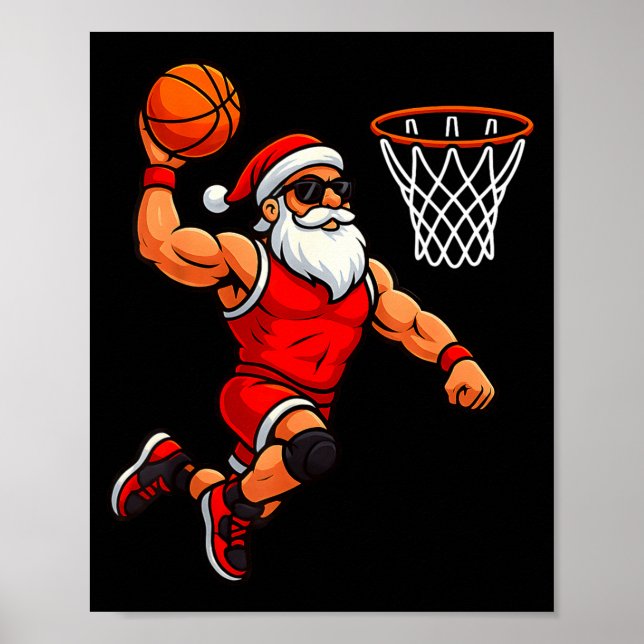 Póster Christmas Santa Basketball Player Dunking Basketba (Frente)