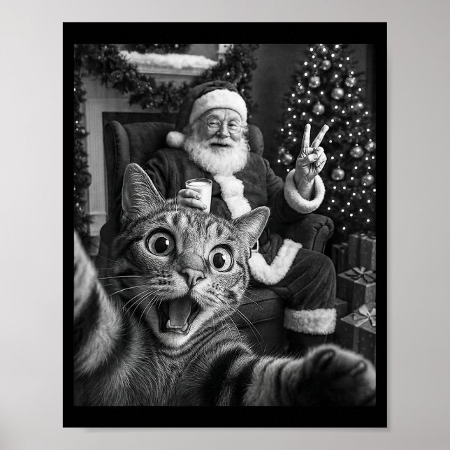 Póster Christmas Santa Claus Merry X-mas Funny Cat Selfie (Frente)