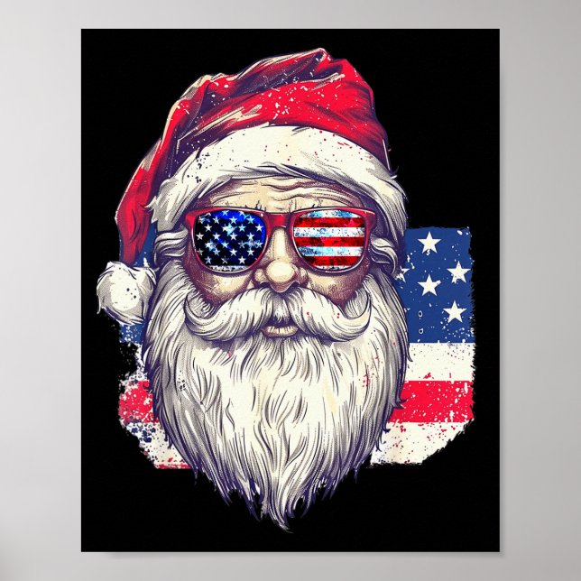 Póster Christmas Santa Claus Patriotic Usa Sungles In Jul (Frente)