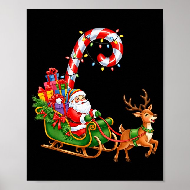 Póster Christmas Santa Claus Riding Reindeer Lights Men W (Frente)