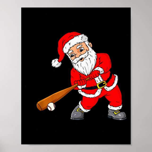 Póster Christmas Santa Claus With Baseball Bat Boys Kids  (Frente)