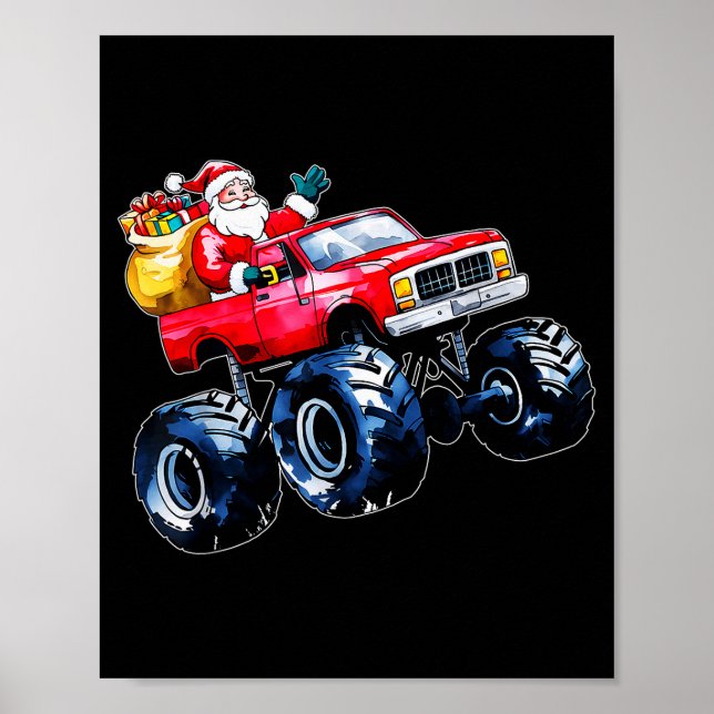 Póster Christmas Santa Monster Truck Xmas Boys Kids Toddl (Frente)