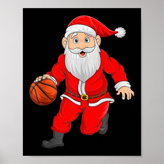 Póster Christmas Santa Playing Basketball Xmas Funny Srts (Frente)