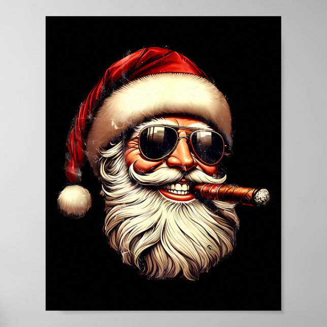 Póster Christmas Santa Smoking Cigar With Sungl Cigar Smo (Frente)
