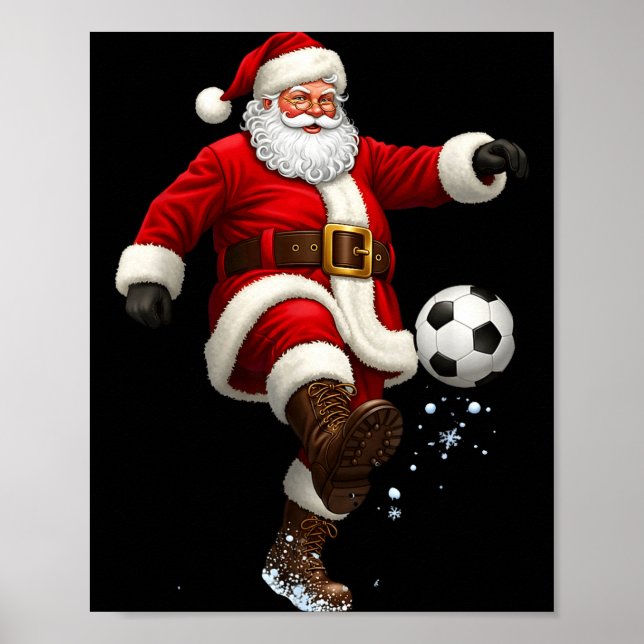 Póster Christmas Santa Soccer Player Football Festive Mer (Frente)