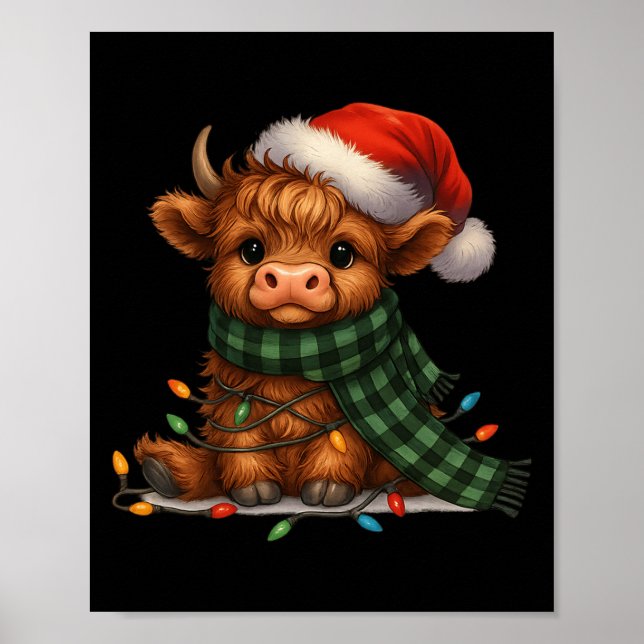 Póster Christmas Scottish Highland Cow Santa Xmas Farm An (Frente)