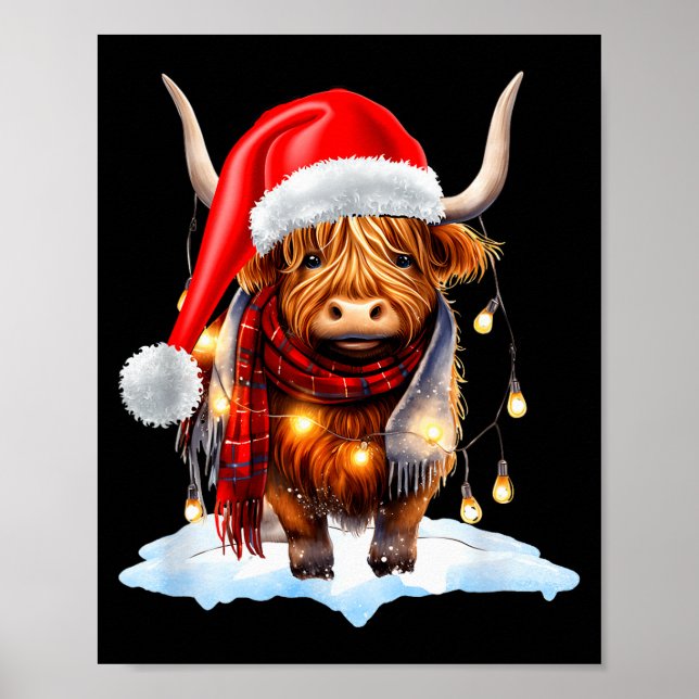 Póster Christmas Scottish Highland Cow Wrapped In Christm (Frente)