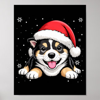 Póster Christmas Shiba Inu Dog Wearing Santa Hat Pet Anim