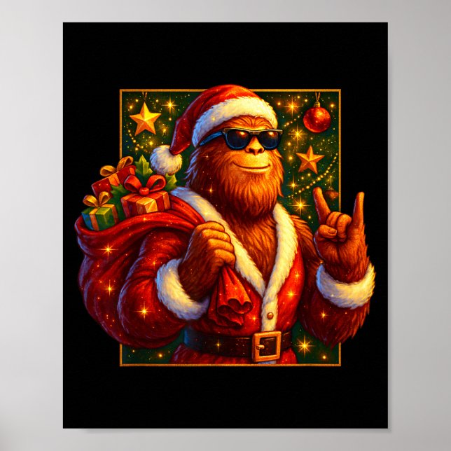 Póster Christmas Shirts Funny Xmas Sasquatch Santa Bigfoo (Frente)