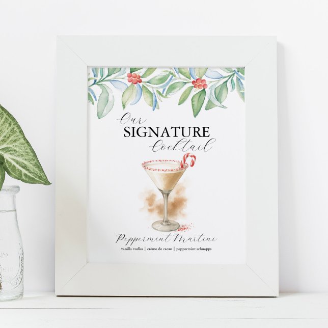 Póster Christmas Signature Cocktail Bar Signs Martini (signature cocktails bar sign candy cane martini for Christmas decor by Do Tell A Belle)