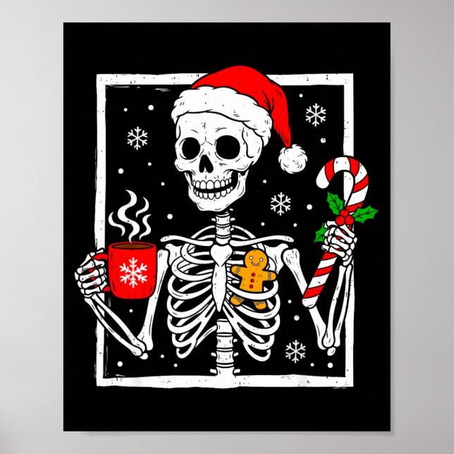 Póster Christmas Skeleton Hat Santa Coffee Candy Cane Xma (Frente)