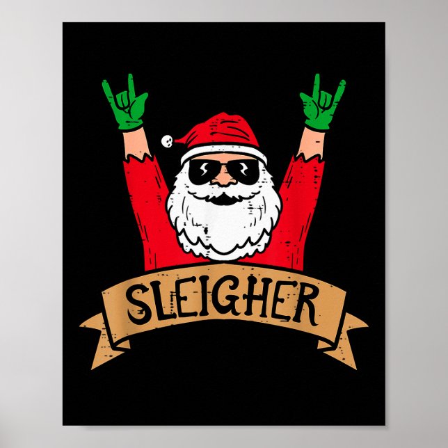 Póster Christmas Sleigher Santa Rock Xmas Rocker Men Wome (Frente)