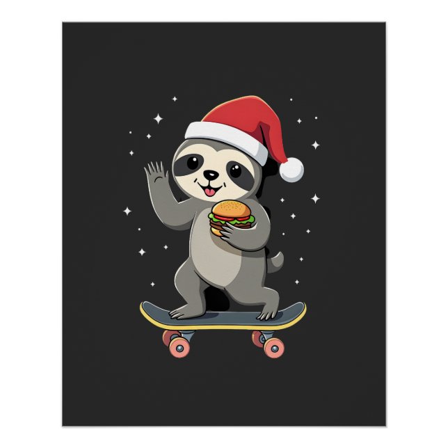 Póster CHRISTMAS SLOTH Funny Christmas Skateboard Sloth ( (Anverso)