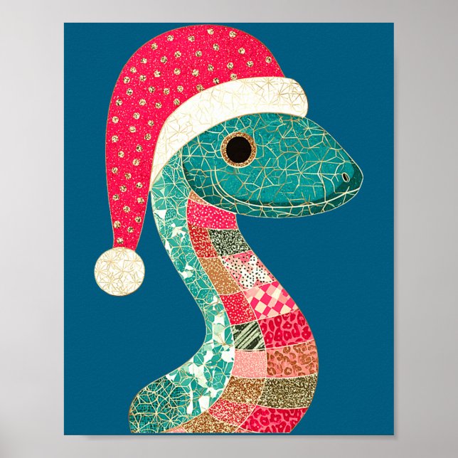 Póster Christmas Snake Santa Hat Holiday Fun Premium Tri- (Frente)