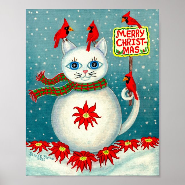 Póster Christmas Snowcat Cardinal Bird Snowman Poinsettia (Frente)