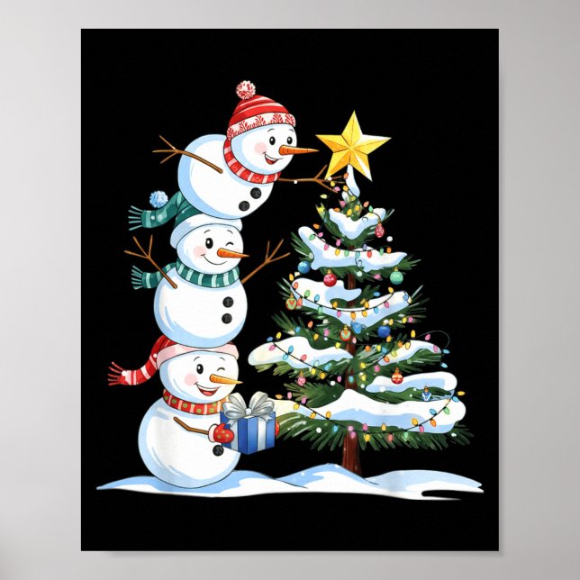 Póster Christmas Snowman Christmas Tree Funny Snowman Lov (Frente)