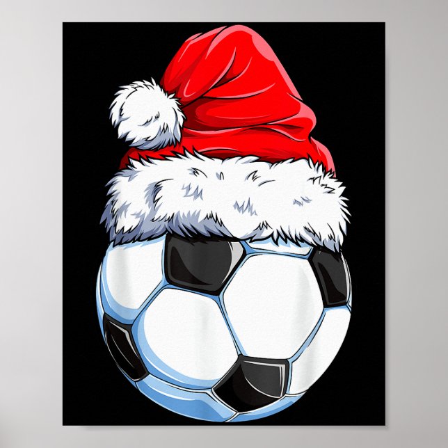 Póster Christmas Soccer Ball Santa Hat Funny Srts Xmas Bo (Frente)