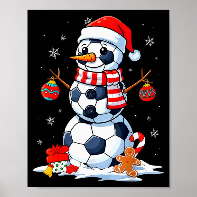 Póster Christmas Soccer Funny Snowman Men Boys Kids  (Frente)