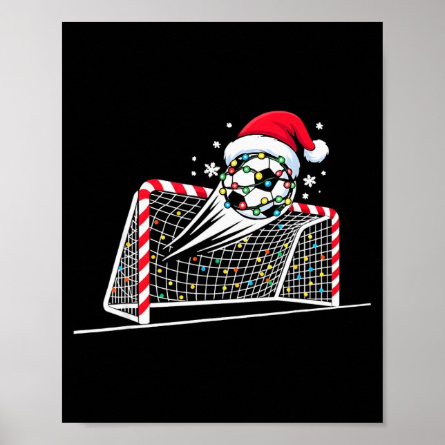 Póster Christmas Soccer Goal Ball Lights Santa Xmas Kids  (Frente)