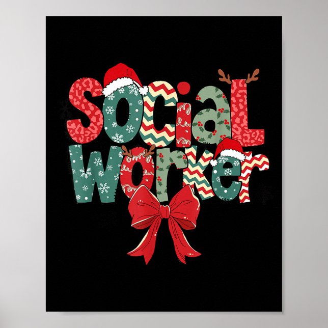Póster Christmas Social Worker Retro Xmas Tis The Season  (Frente)