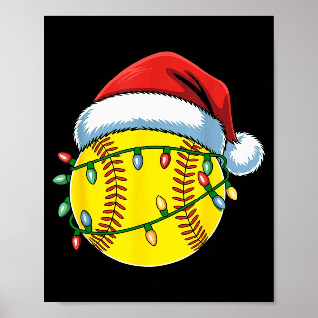 Póster Christmas Softball Ball Santa Hat Softball Xmas Li (Frente)