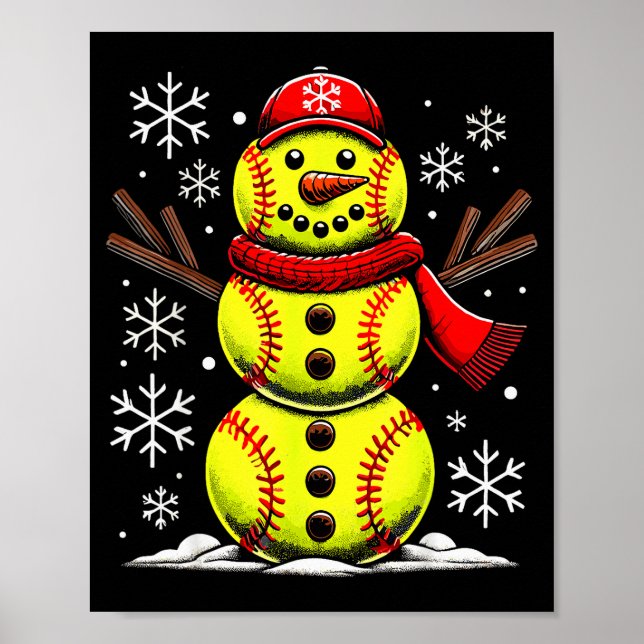 Póster Christmas Softball Snowman Girls, Softball Christm (Frente)