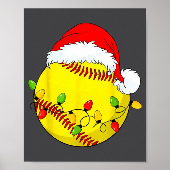 Póster Christmas Softball Xmas Santa Srts Hat Mens Womens (Frente)